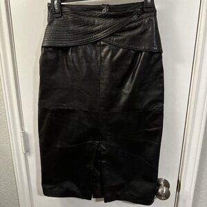 Vintage Joie de Vie‎ Black Leather Pencil Skirt Size 3/4